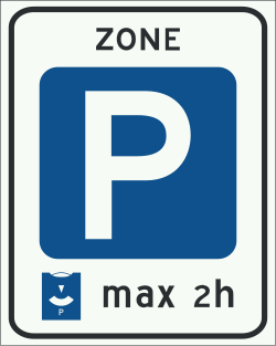 Bord E10: Parkeerschijf-zone (Blauwe zone)