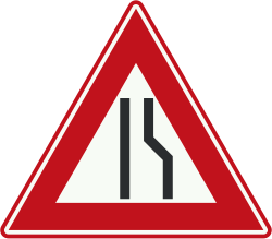 Bord J18: Rijbaanversmalling rechts