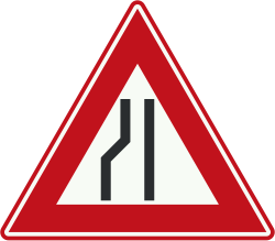 Bord J19: Rijbaanversmalling links